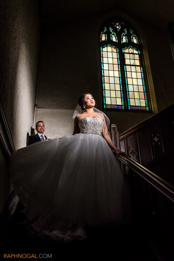 17-bride walking down stairs at church