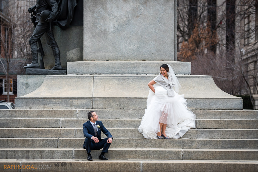 21-bride and froom on stairs downtown toronto