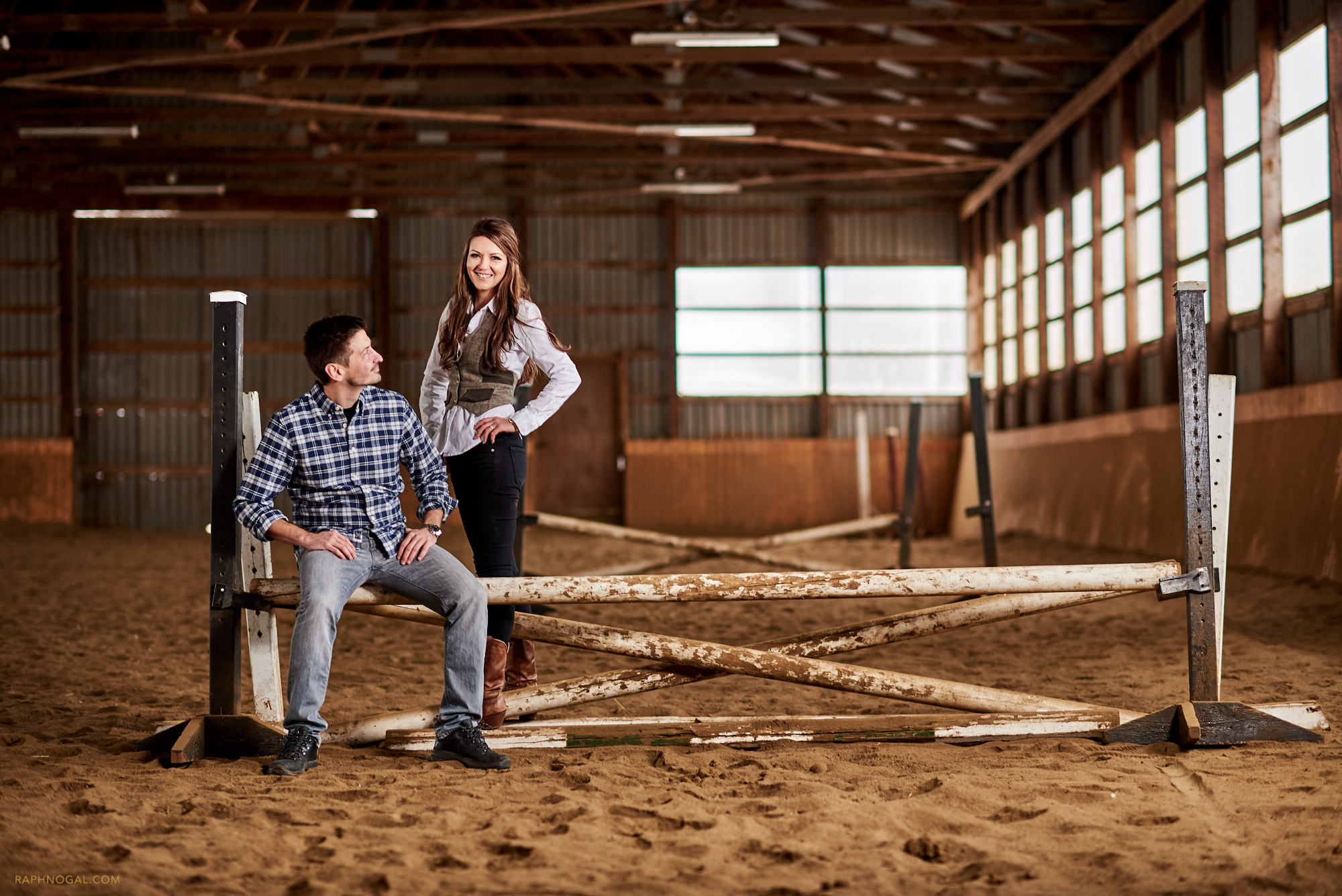 Couple at Stonewood Equestrian during engagement photos