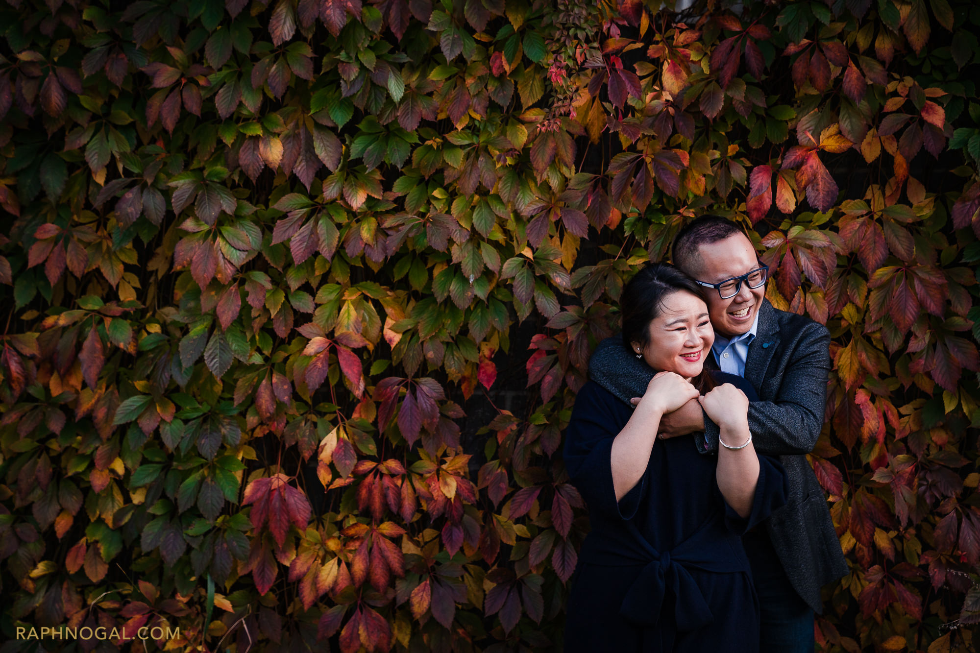 hugging by leaves